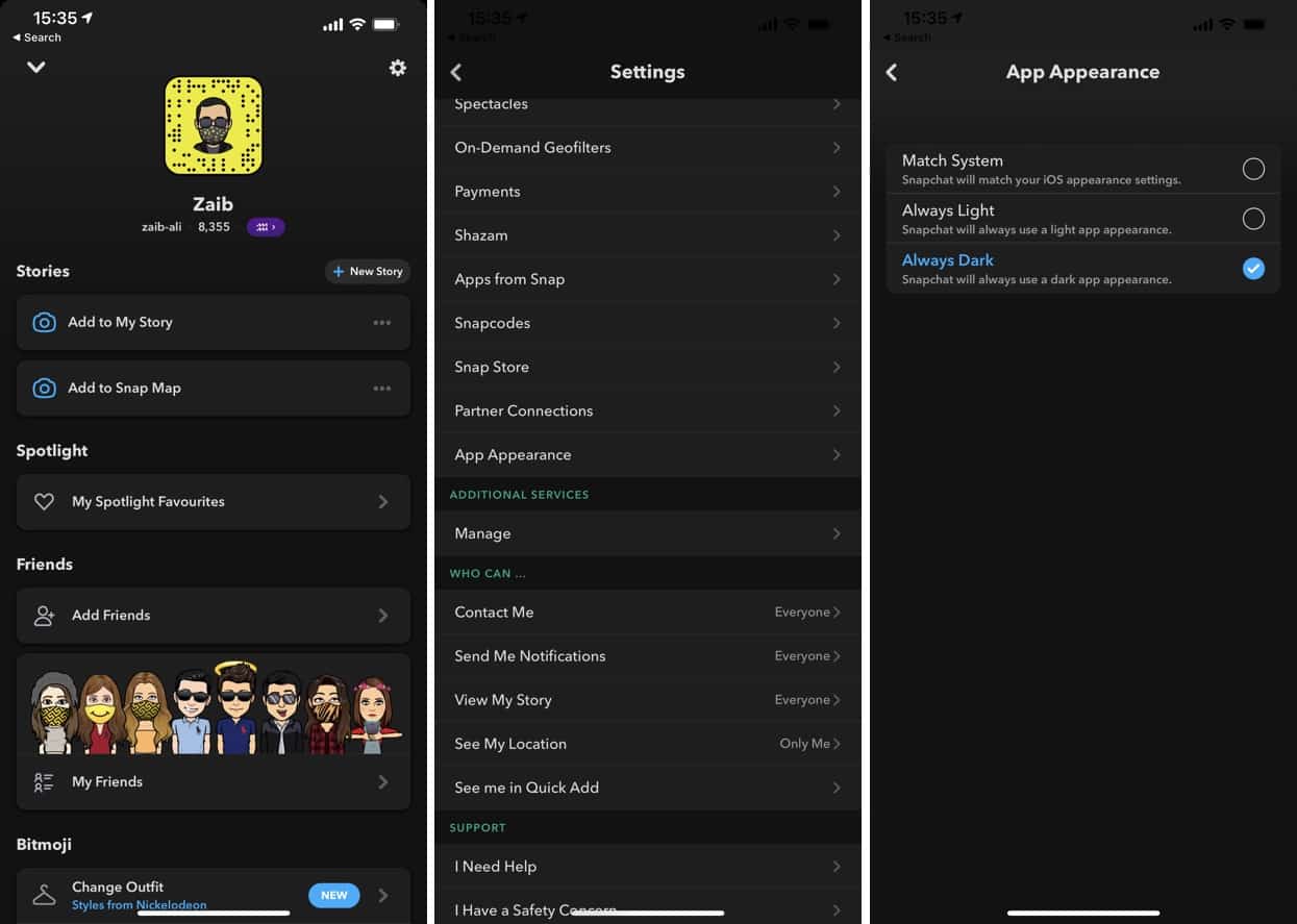 Enable Dark Mode in Snapchat