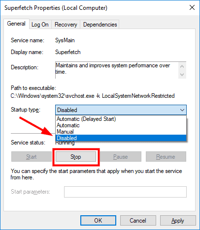 Using the Registry Editor, disable "Superfetch" (Sysmain)