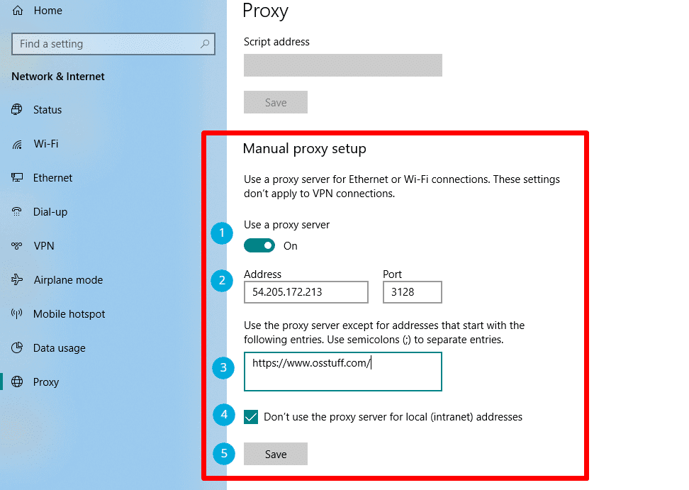 Proxy Server Settings