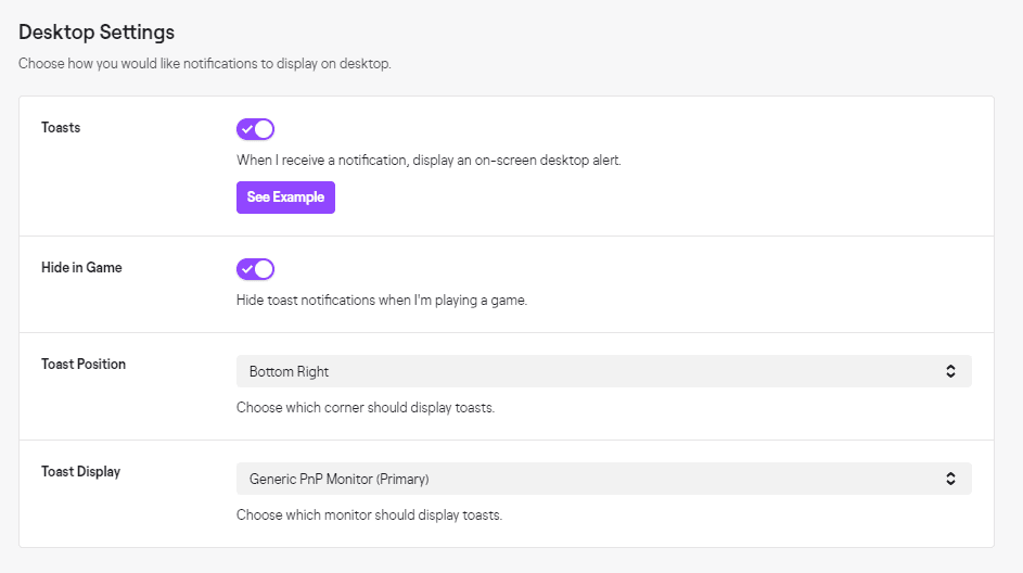 notification settings on Twitch