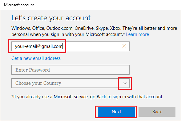 Create Microsoft Account Using Gmail 