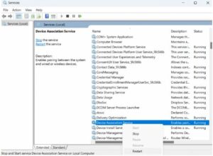 Locate Device Association Service, right-click on it, and click on Restart