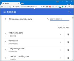 Look for All cookies and site data