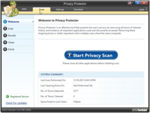 To scan the system along with the browser and clean privacy-exposing traces, click Start Privacy Scan