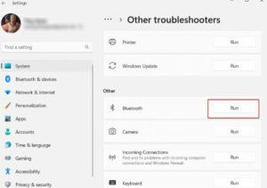 Under Other, click on the Run button next to Bluetooth