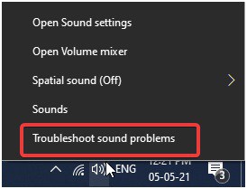 elect Troubleshoot sound problems from the context menu