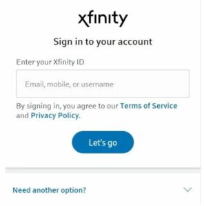 ow enter your Xfinity Comcast account