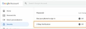 Click Security in the left panel, then click 2-Step Verification